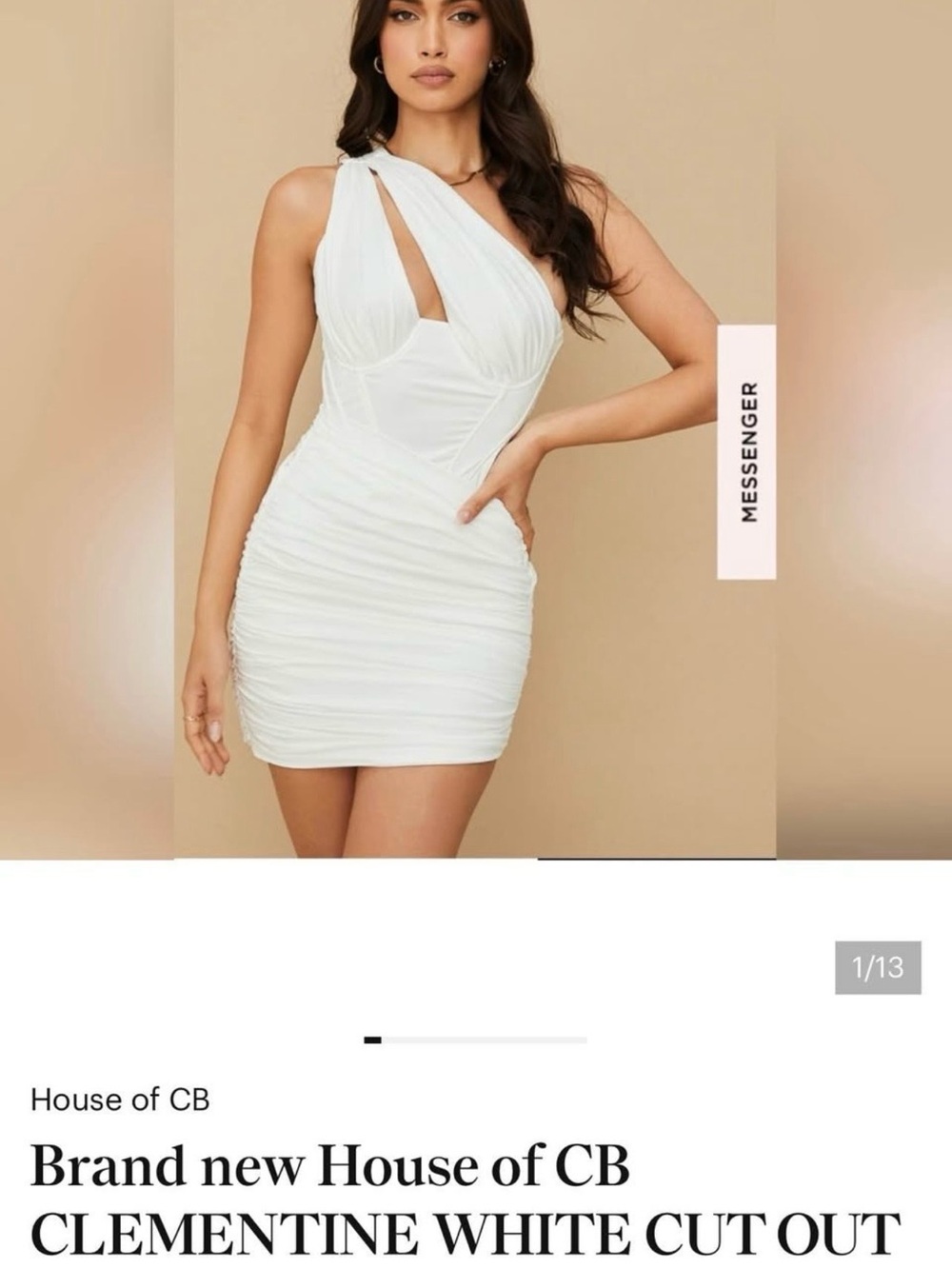 House of CB White One-Shoulder Ruched Cutout Mini Dress